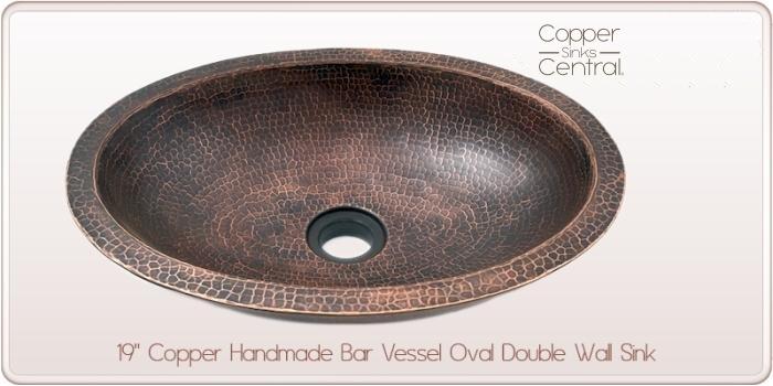 19" Copper Handmade Bar Vessel Oval Double Wall Sink