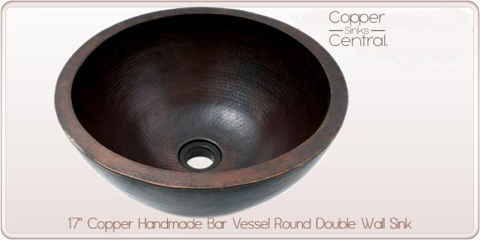 19" Copper Handmade Bar Vessel Oval Double Wall Sink