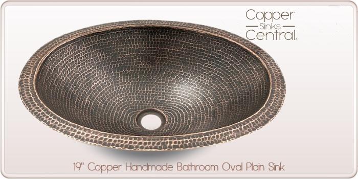 19" Copper Handmade Bathroom Oval Plain Sink