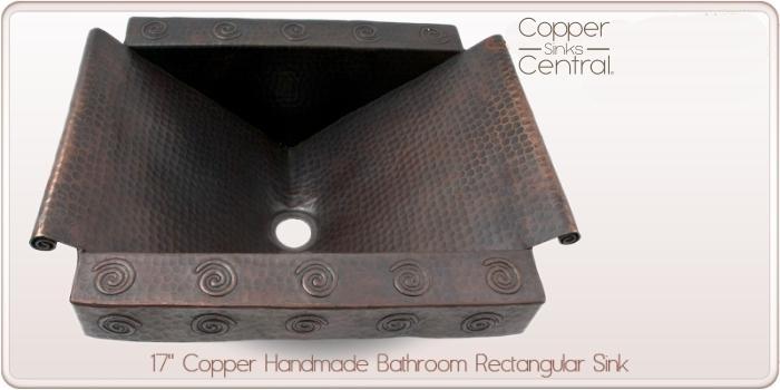 17" Copper Handmade Bathroom Rectangular Sink