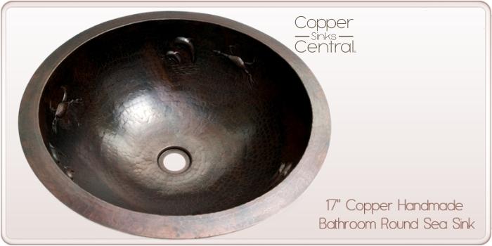17" Copper Handmade Bathroom Round Sea Sink