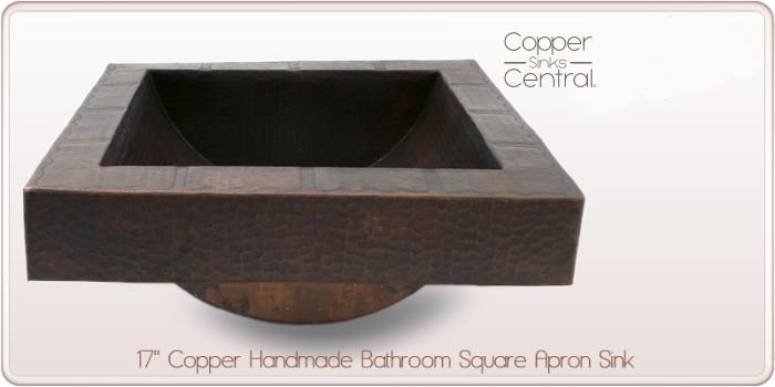 17" Copper Handmade Bathroom Square Apron Sink