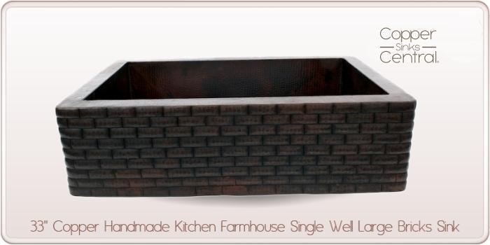 33" Copper Handmade Kitchen Farmhouse Single Well Large Bricks Sink