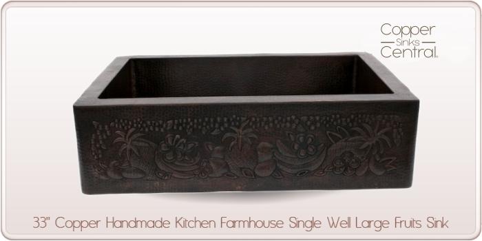 33" Copper Handmade Kitchen Farmhouse Single Well Large Fruits Sink