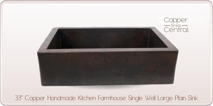 33" Copper Handmade Kitchen Farmhouse Single Well Large Plain Sink